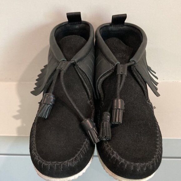 RAG & Bone Ghita Black Leather & Suede Moccasin Fringe Ankle Boots - Picture 5 of 14
